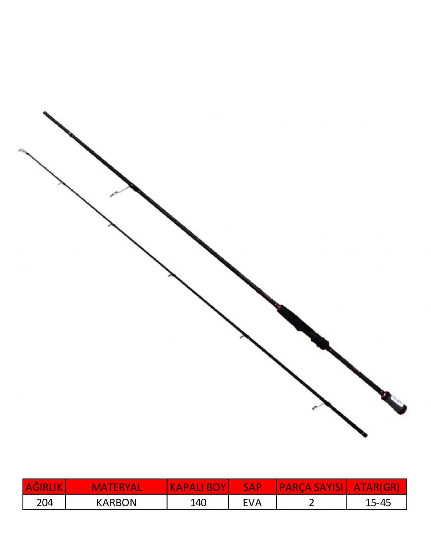 Captain 1456 Amadeus Spin 270cm 2 Parça Spin Kamış 15-45gr Atar